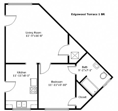 floor plan of the upper level of a 1 bedroom floor plan